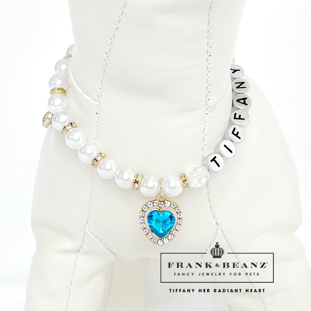 Ocean Blue Rhinestone Heart Pet Necklace for Dogs Cats Luxury Pet Jewelry