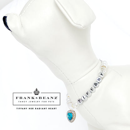 Ocean Blue Rhinestone Heart Pet Necklace for Dogs Cats Luxury Pet Jewelry