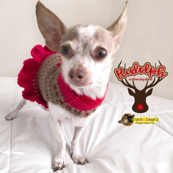 Rudolph the Reindeer Warm Winter Handmade Crochet Dog Dress