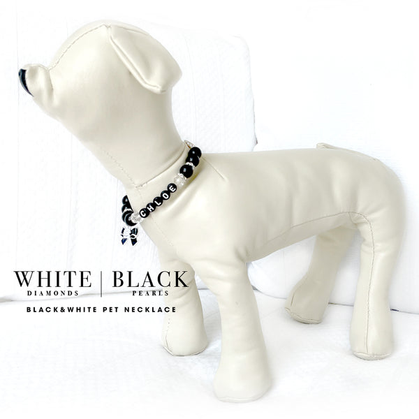 Chloe White & Black Personalized Black Pearl Dog Necklace Luxury Pet Jewelry