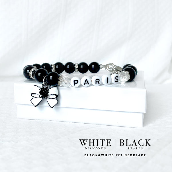 Paris White & Black Personalized Black Pearl Dog Necklace Luxury Pet Jewelry