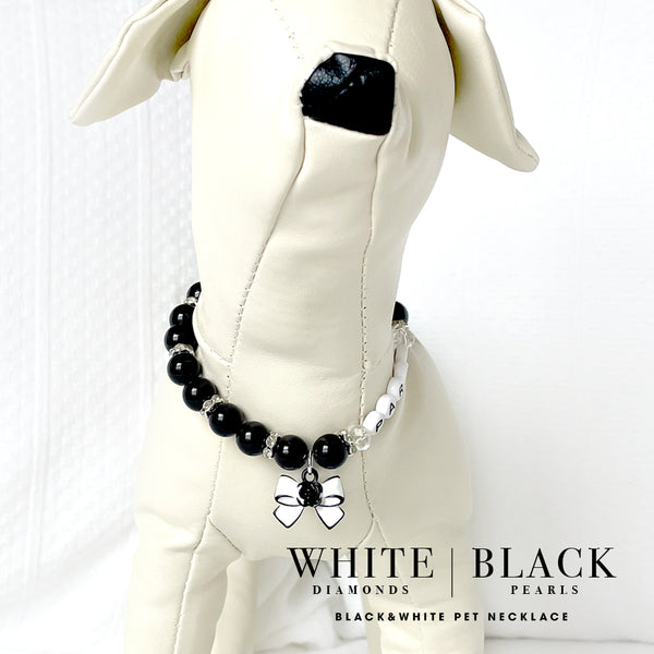 Paris White & Black Personalized Black Pearl Dog Necklace Luxury Pet Jewelry
